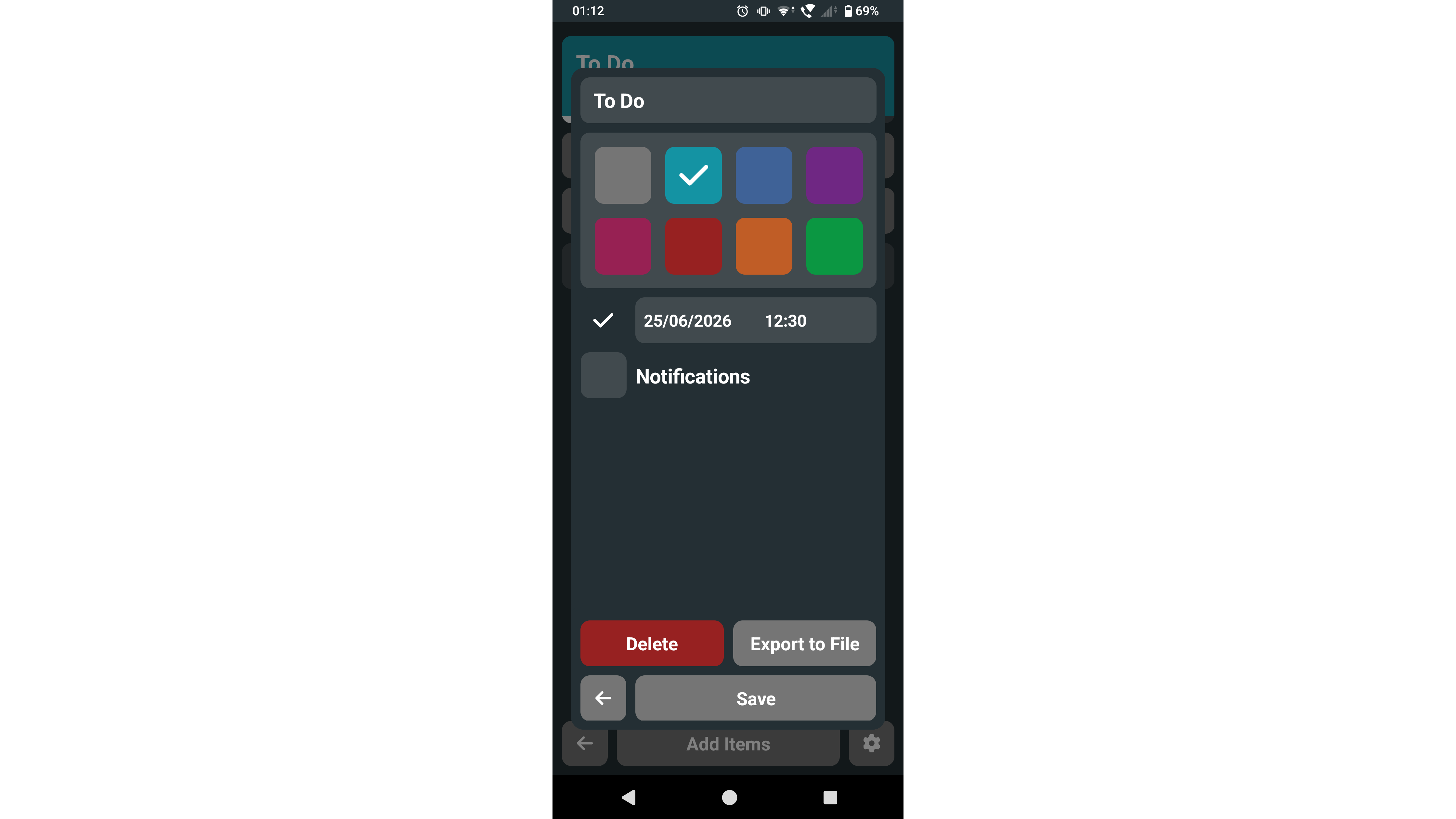A screenshot of a to-do list application on Android